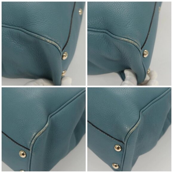 GUCCI Bamboo Hand Bag Leather 2way Blue Silver 336032 Auth 121645 - Picture 15 of 16